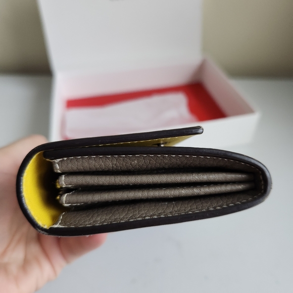 Celine Grained Calfskin Leather Bicolor Gray Yellow Snap Large Long Flap… - Picture 5 of 15